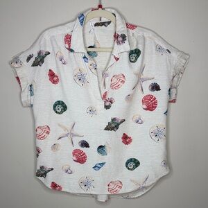 Jane and Delancey Seashell Print Linen Blend Top Size L